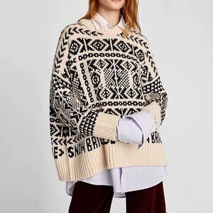 Zara Black and Cream Holiday Sweater